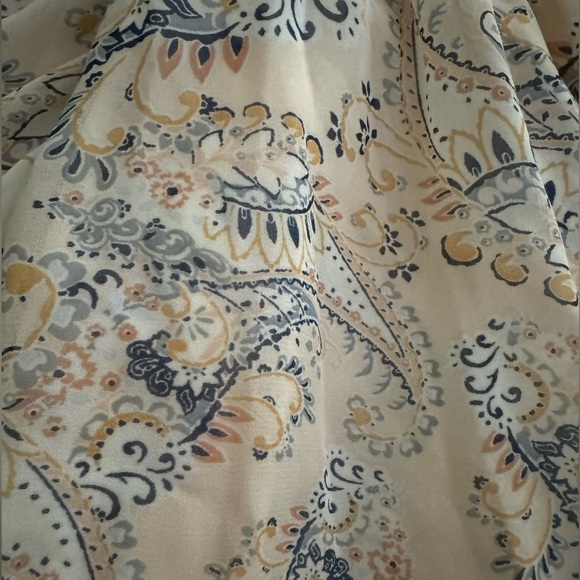 American rag off shoulder peasant blue cream paisley long lined dress sz XS NWT - Picture 3 of 12